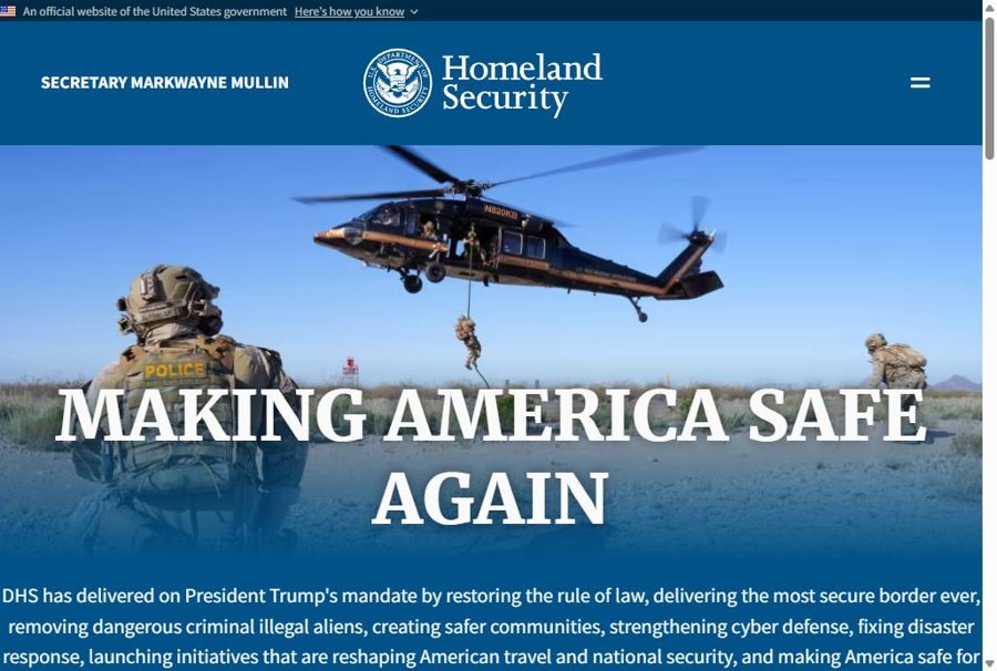 United States Department of Homeland Security website homepage