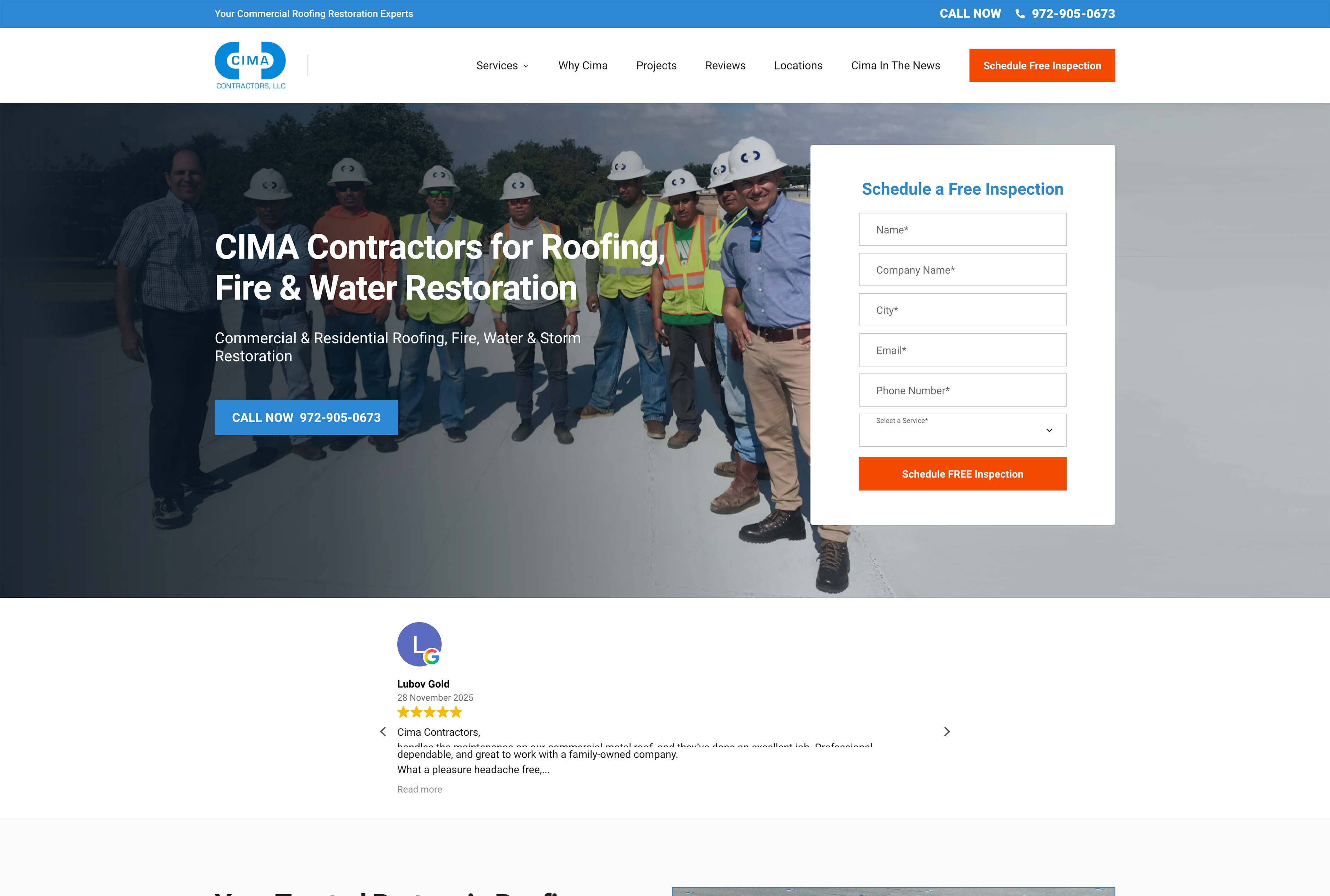CIMA Contractors website homepage