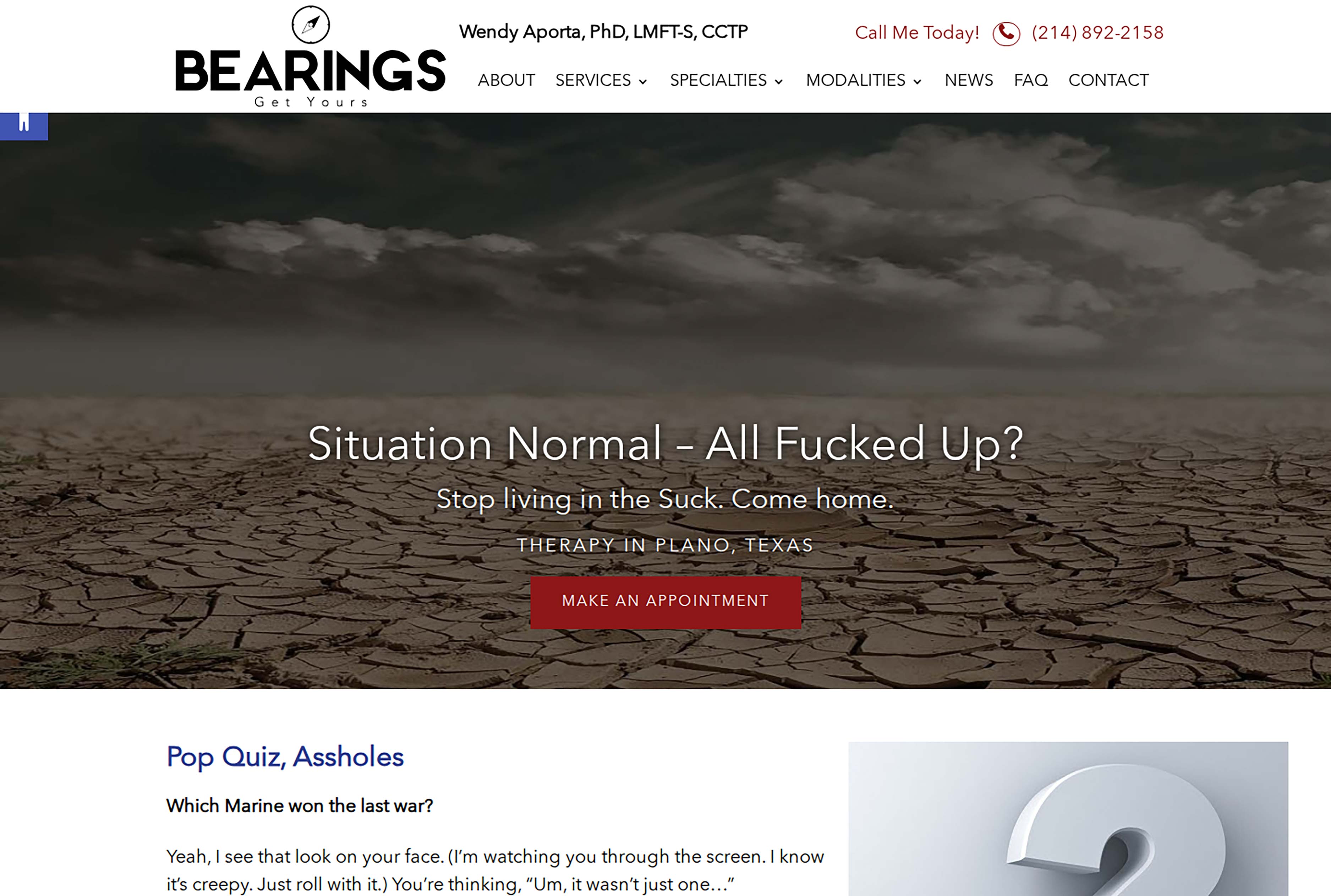 Bearings Therapy website homepage