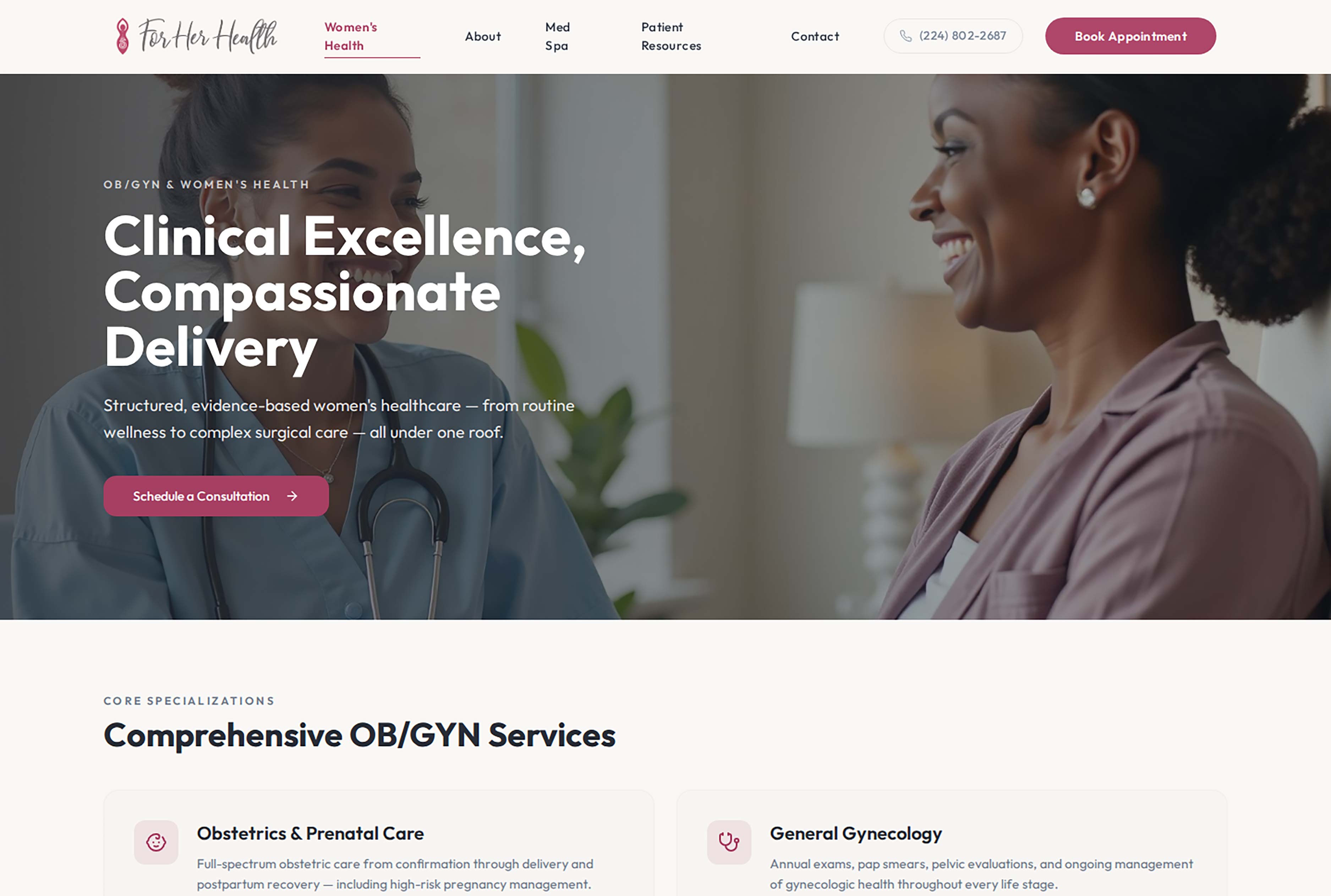 For Her Health website homepage