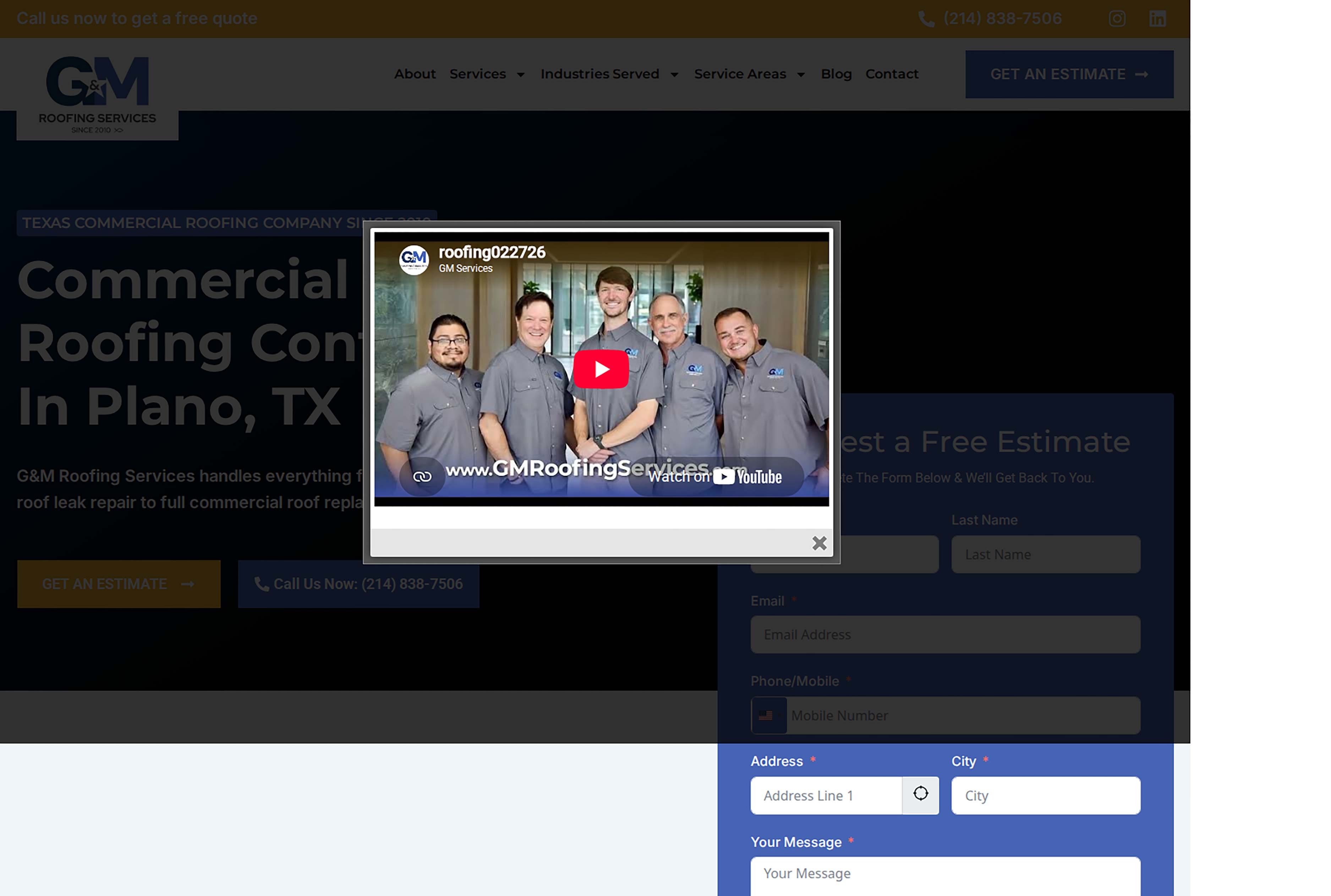 G&M Roofing Services website homepage