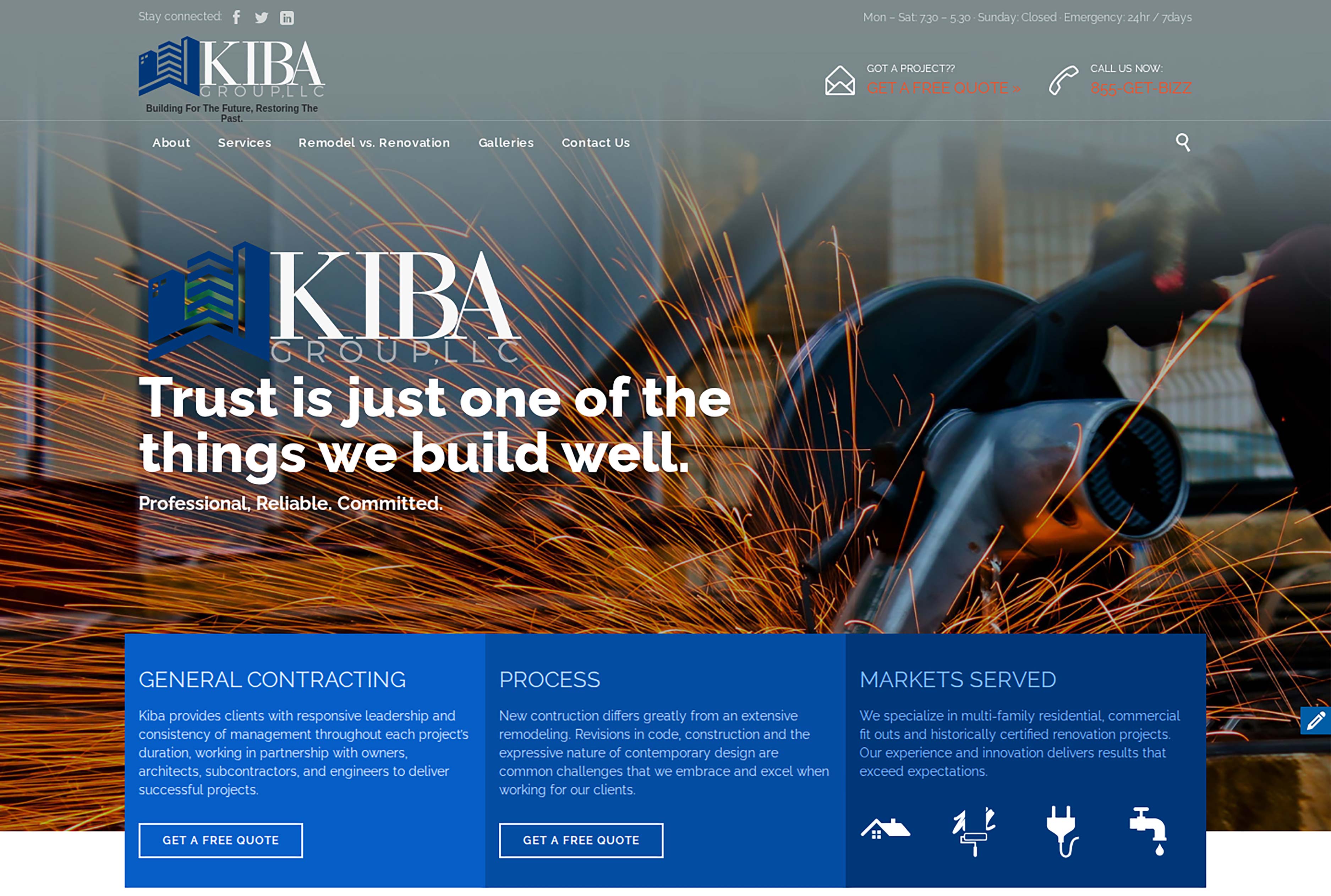 Kiba Construction Group website homepage