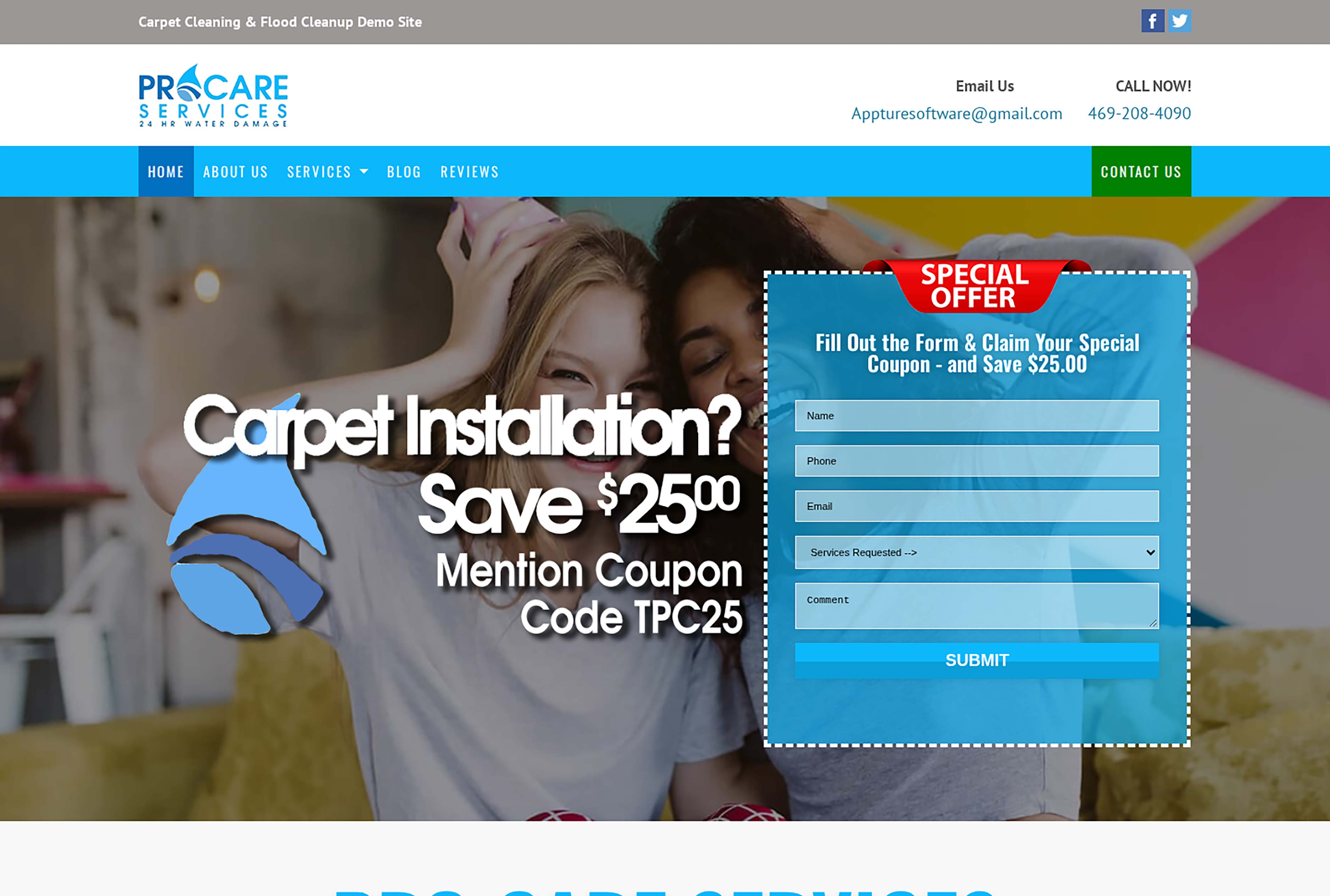 Pro-Care Services website homepage