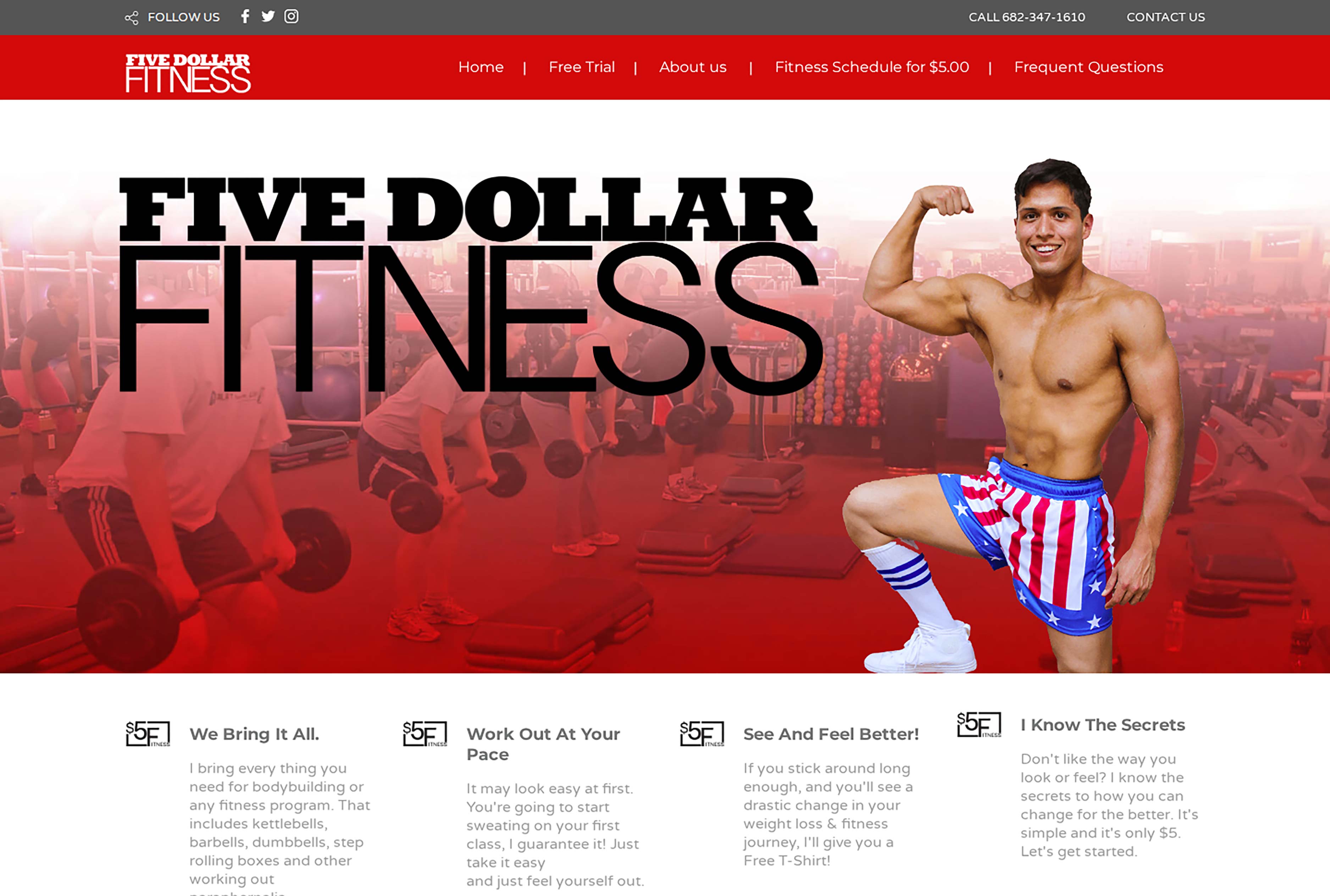 Five Dollar Fitness website homepage