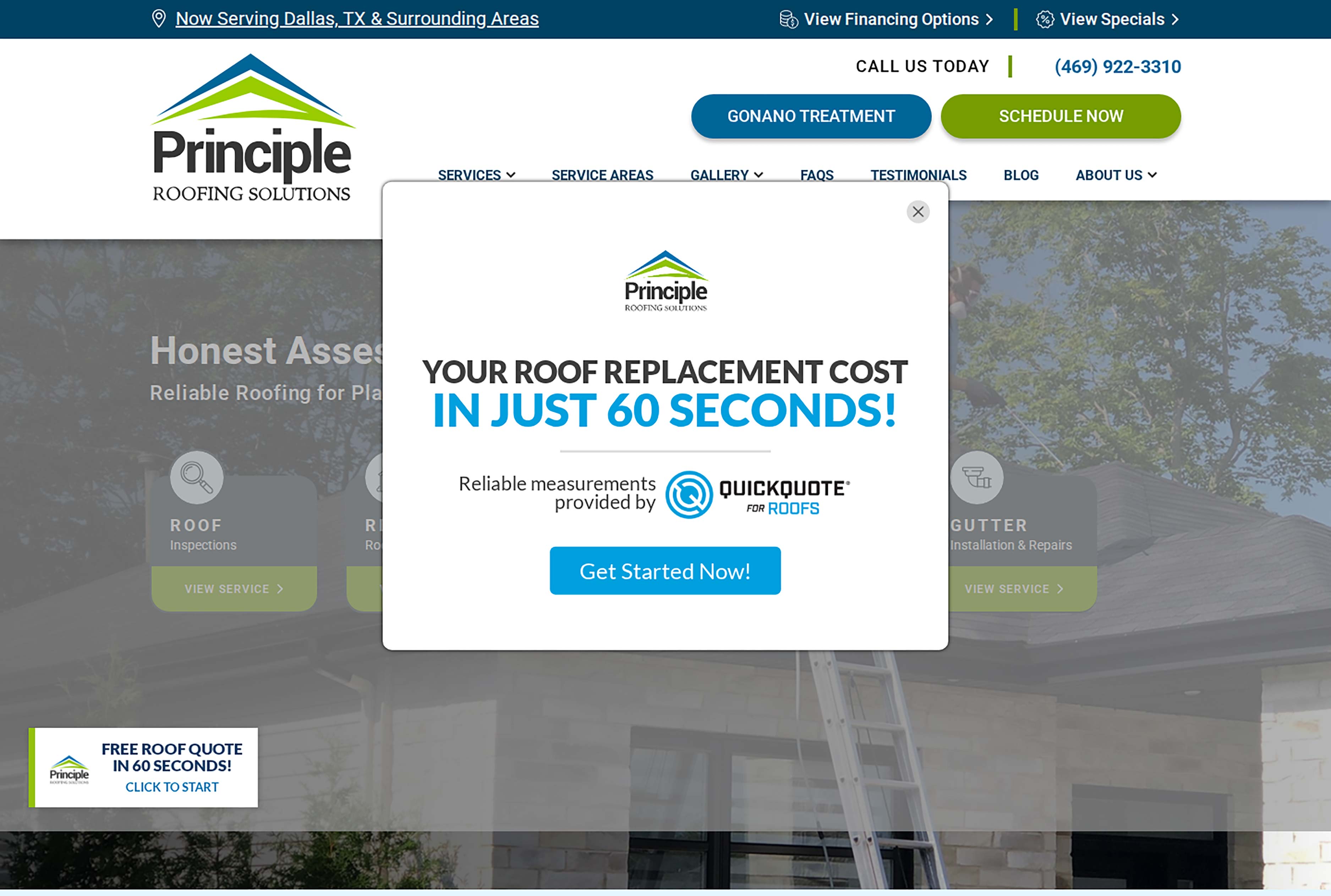 Principle Roofing Solutions website homepage
